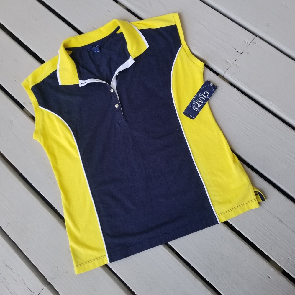 NWT L navy/yellow cap sleeve top